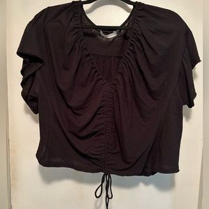 NWT Mustard Seed Black Cropped Tie Front Short Sleeve Top - Black